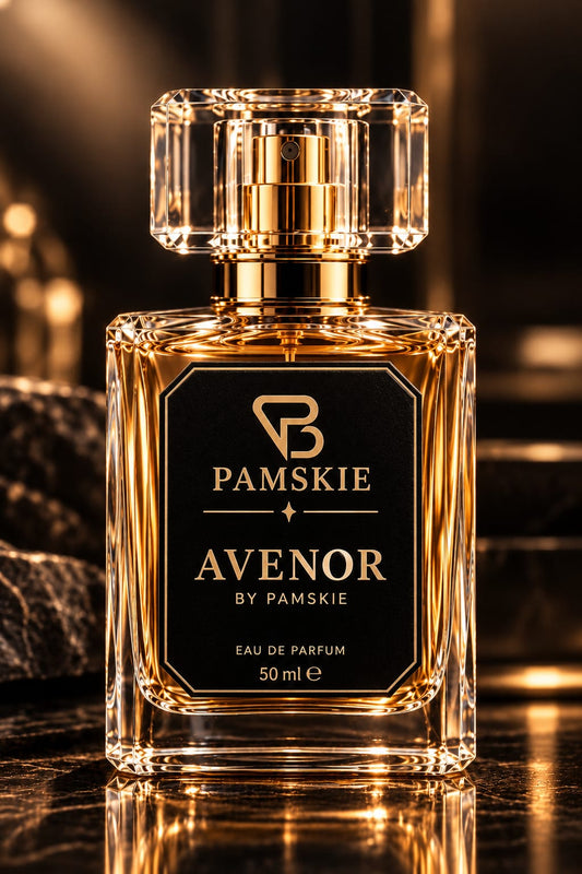 ZAVREN Eau de Parfum by Pamskie Luxe in a black and gold glass bottle
