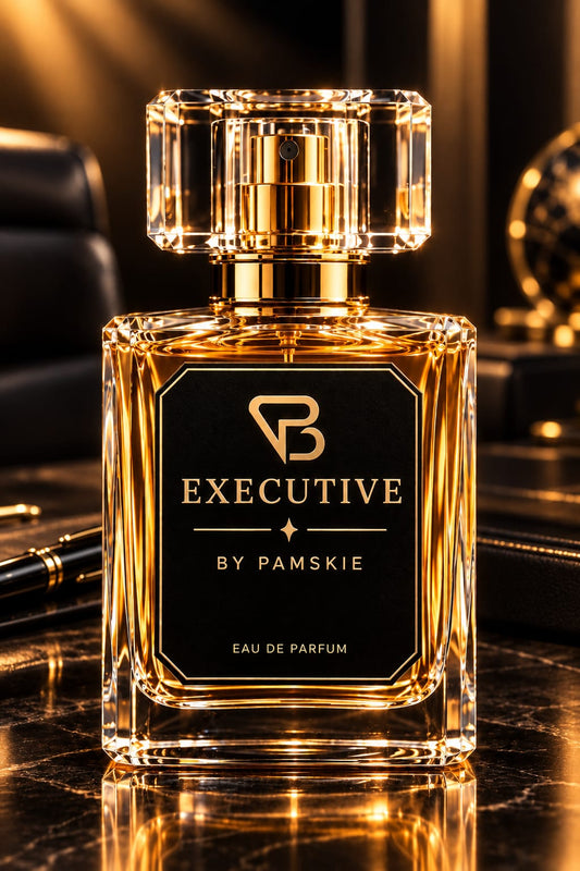 EXECUTIVE Eau de Parfum by Pamskie Luxe in a black and gold glass bottle