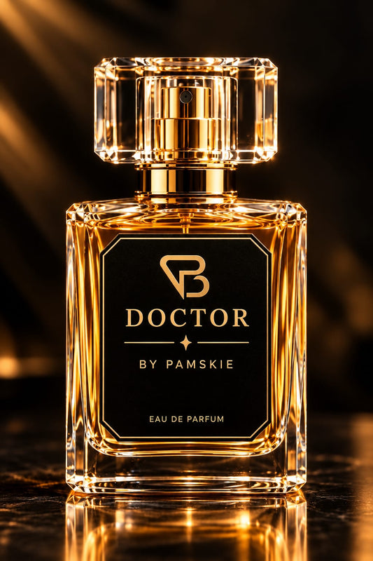 VELORA Eau de Parfum by Pamskie Luxe in a rose-toned glass bottle with flowers